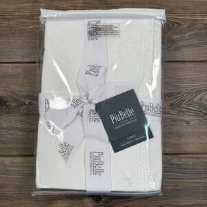 PiuBelle Queen Sheet Set 4pc White 100% Cotton Eyelet Lace Trim Made in Portugal